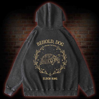 Behold Dog Back Print Washed Hoodie
