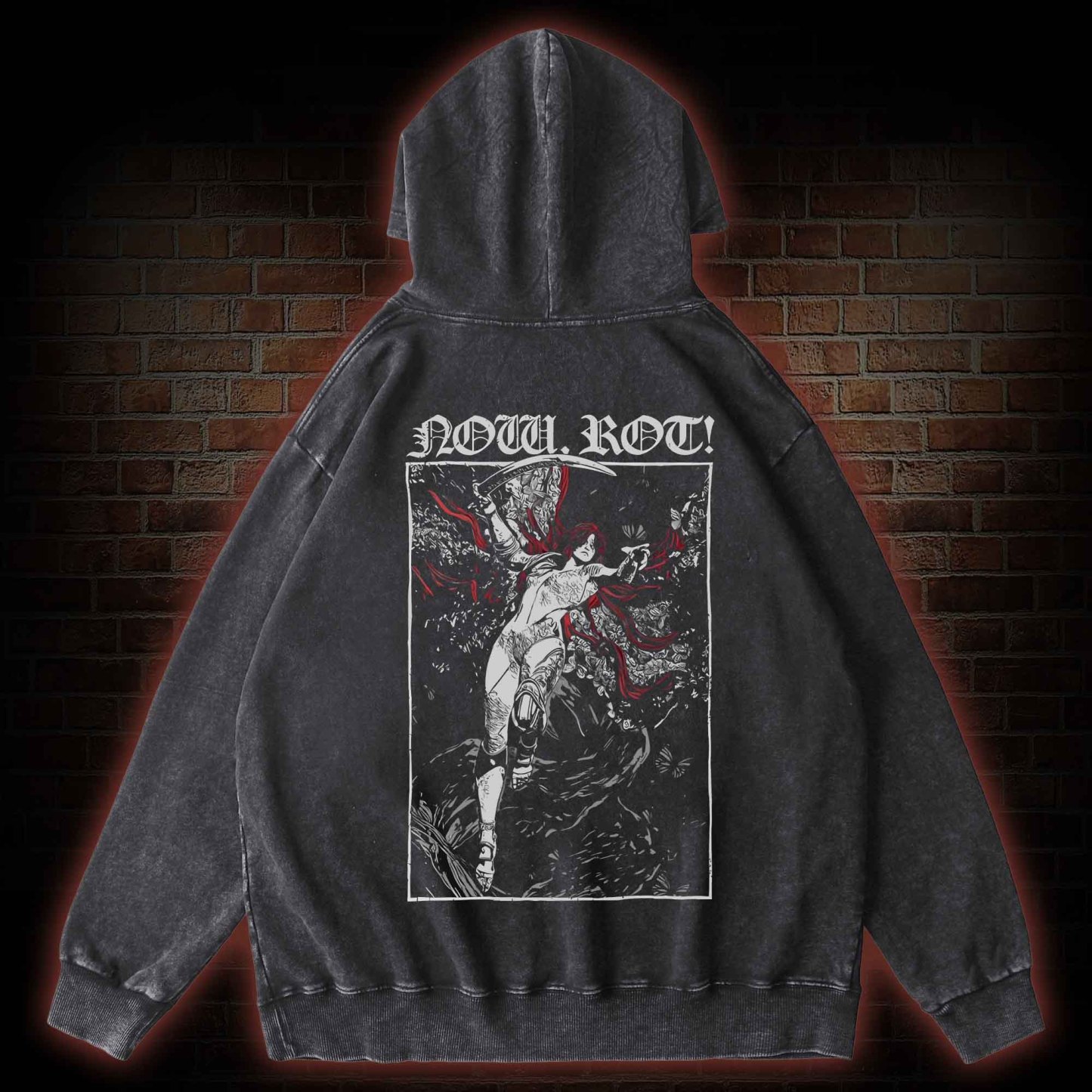 Now Rot Back Print Washed Hoodie