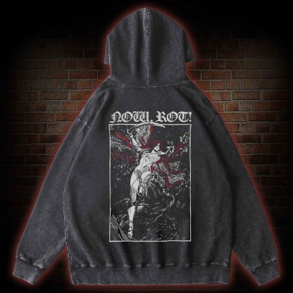 Now Rot Back Print Washed Hoodie