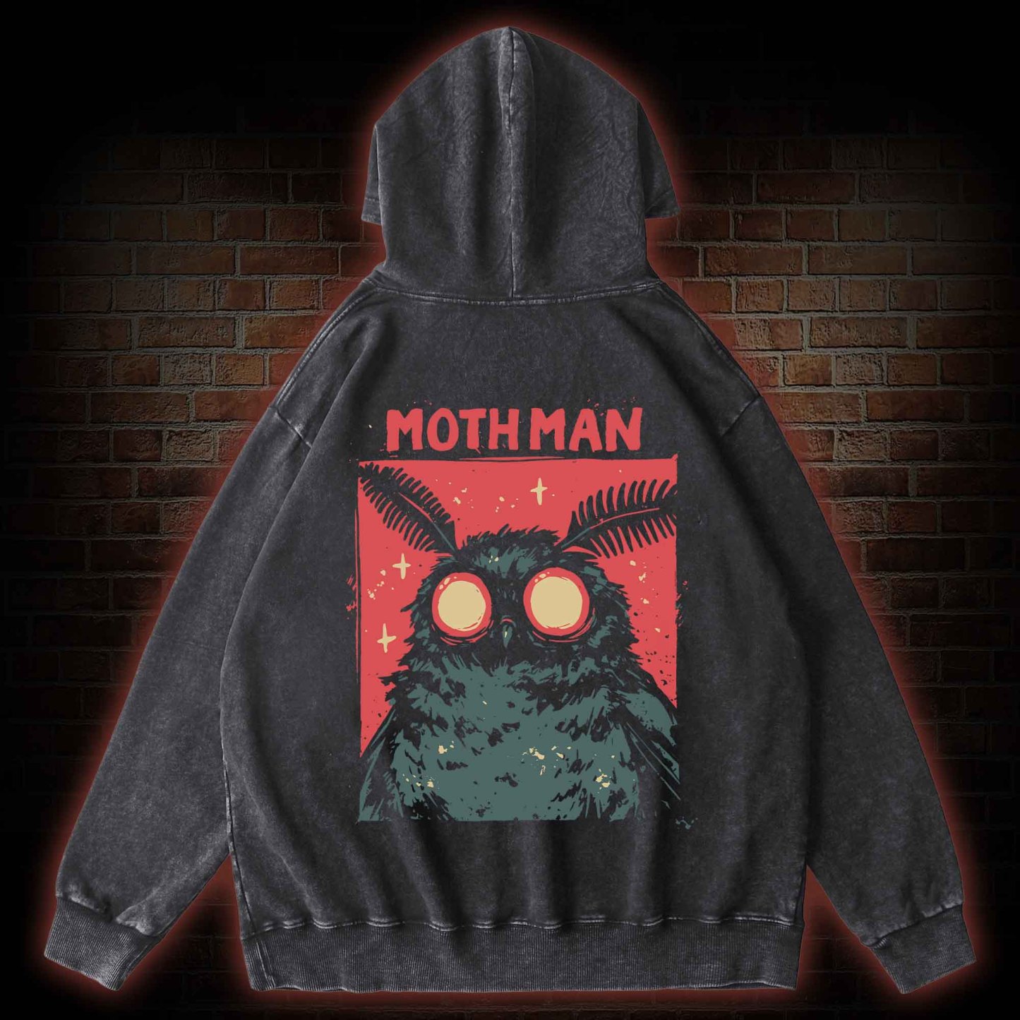 Cryptid Mothman Back Print Washed Hoodie