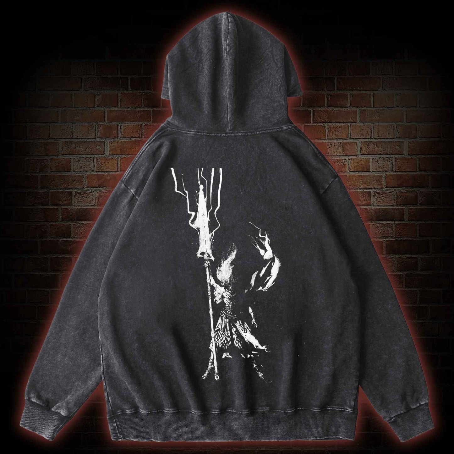 King of the Storm Back Print Washed Hoodie
