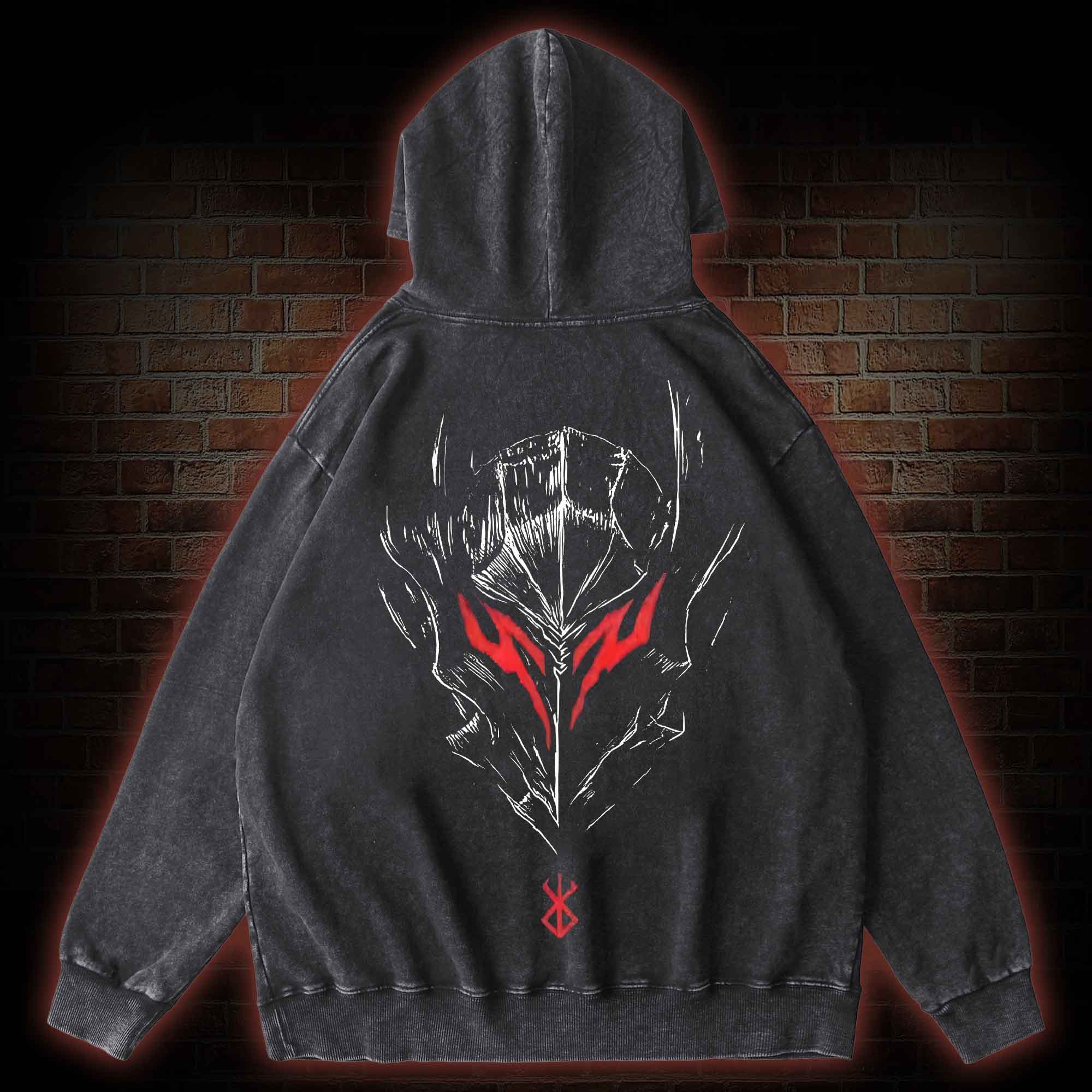 Berserker Mask Back Print Washed Hoodie