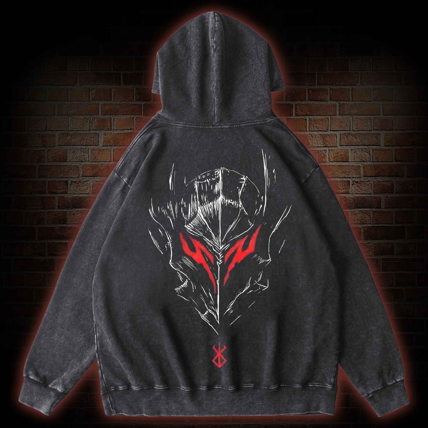 Berserker Mask Back Print Washed Hoodie