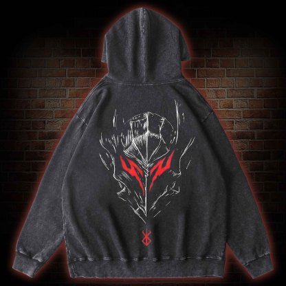 Berserker Mask Back Print Washed Hoodie