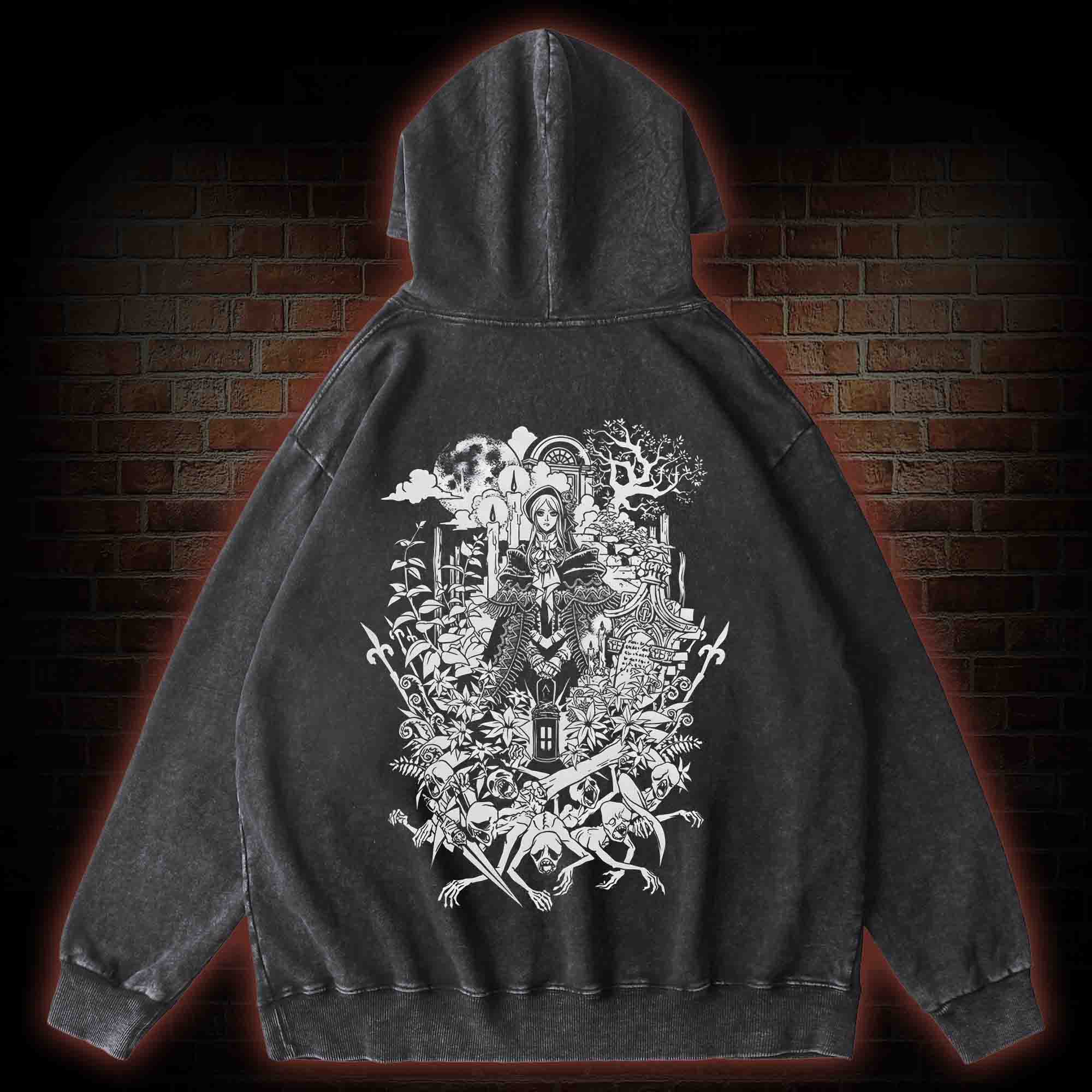 Hello Good Hunter Back Print Washed Hoodie