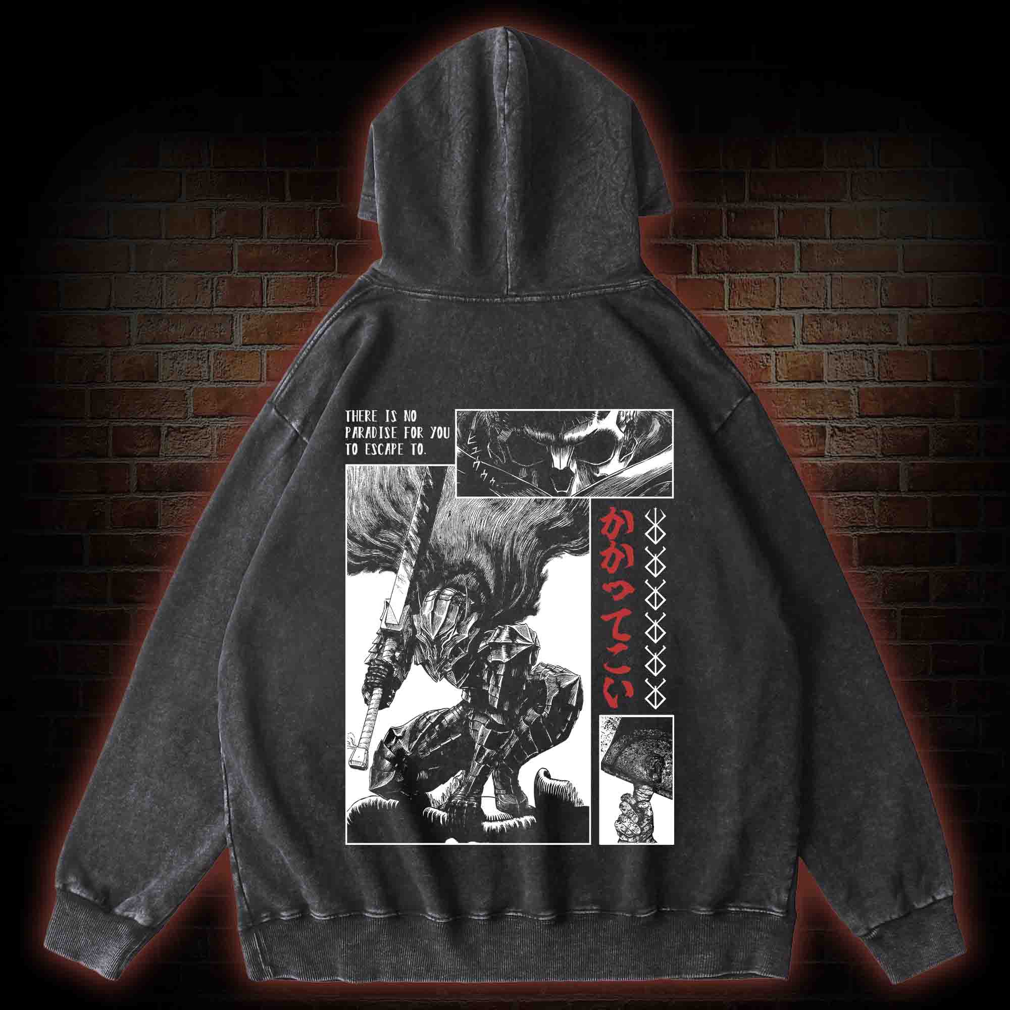 Berserk Guts Back Print Washed Hoodie