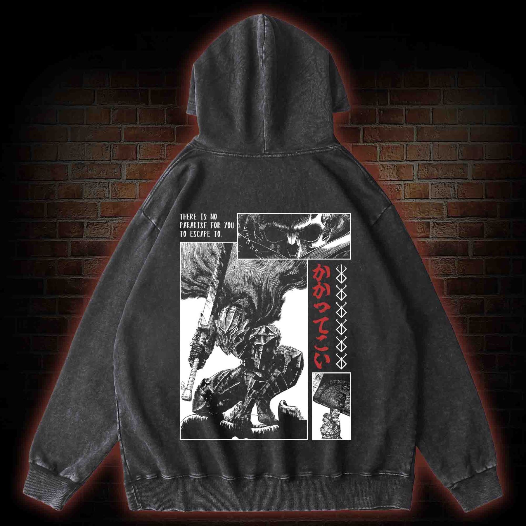 Berserk Guts Back Print Washed Hoodie