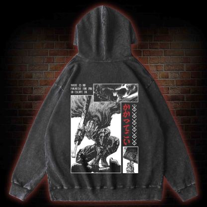 Berserk Guts Back Print Washed Hoodie