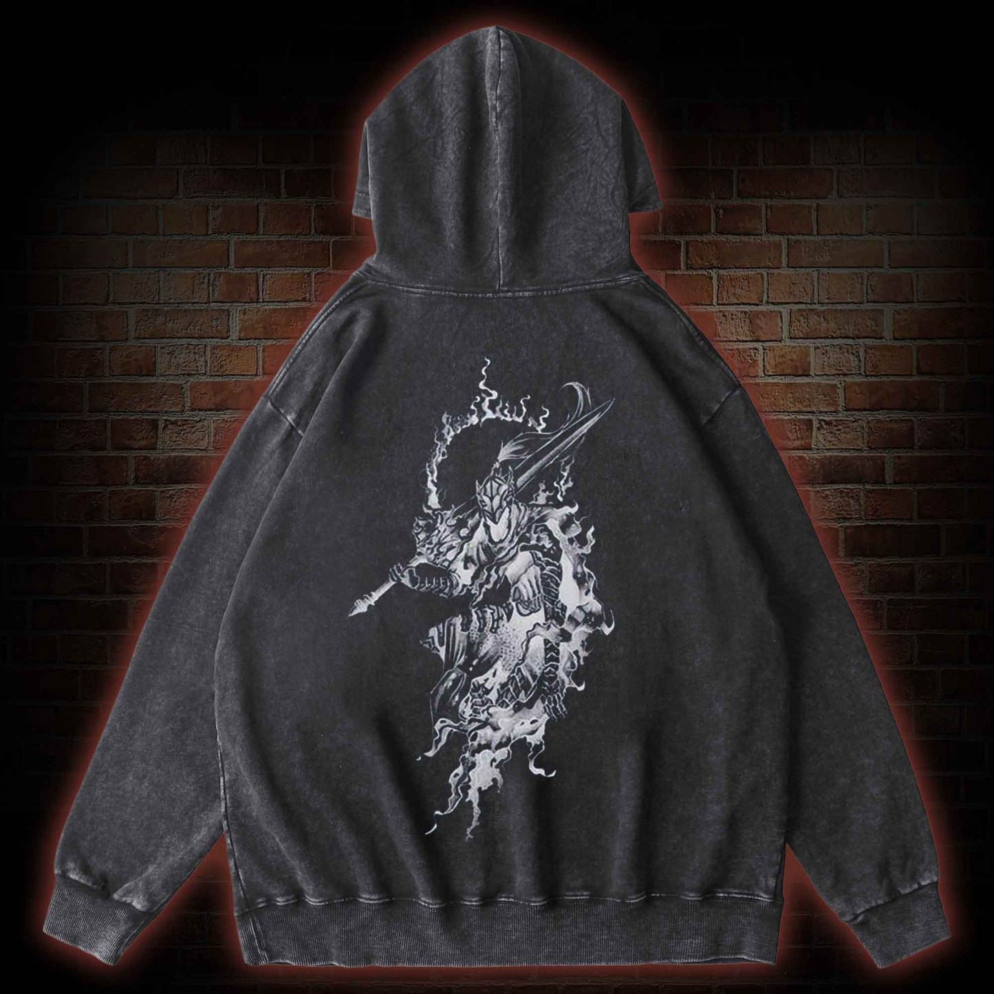 Retro Into The Abyss Back Print Washed Hoodie