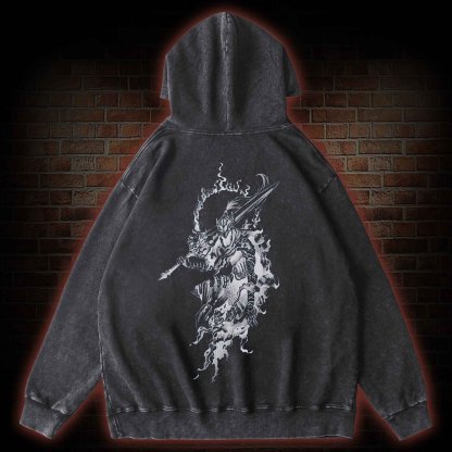 Retro Into The Abyss Back Print Washed Hoodie