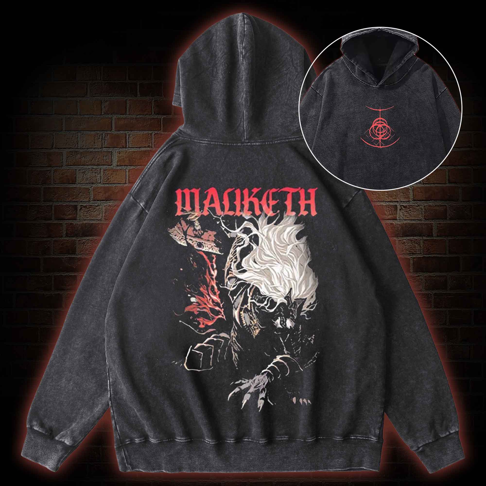O, Death Become My Blade Once More Back Print Washed Hoodie