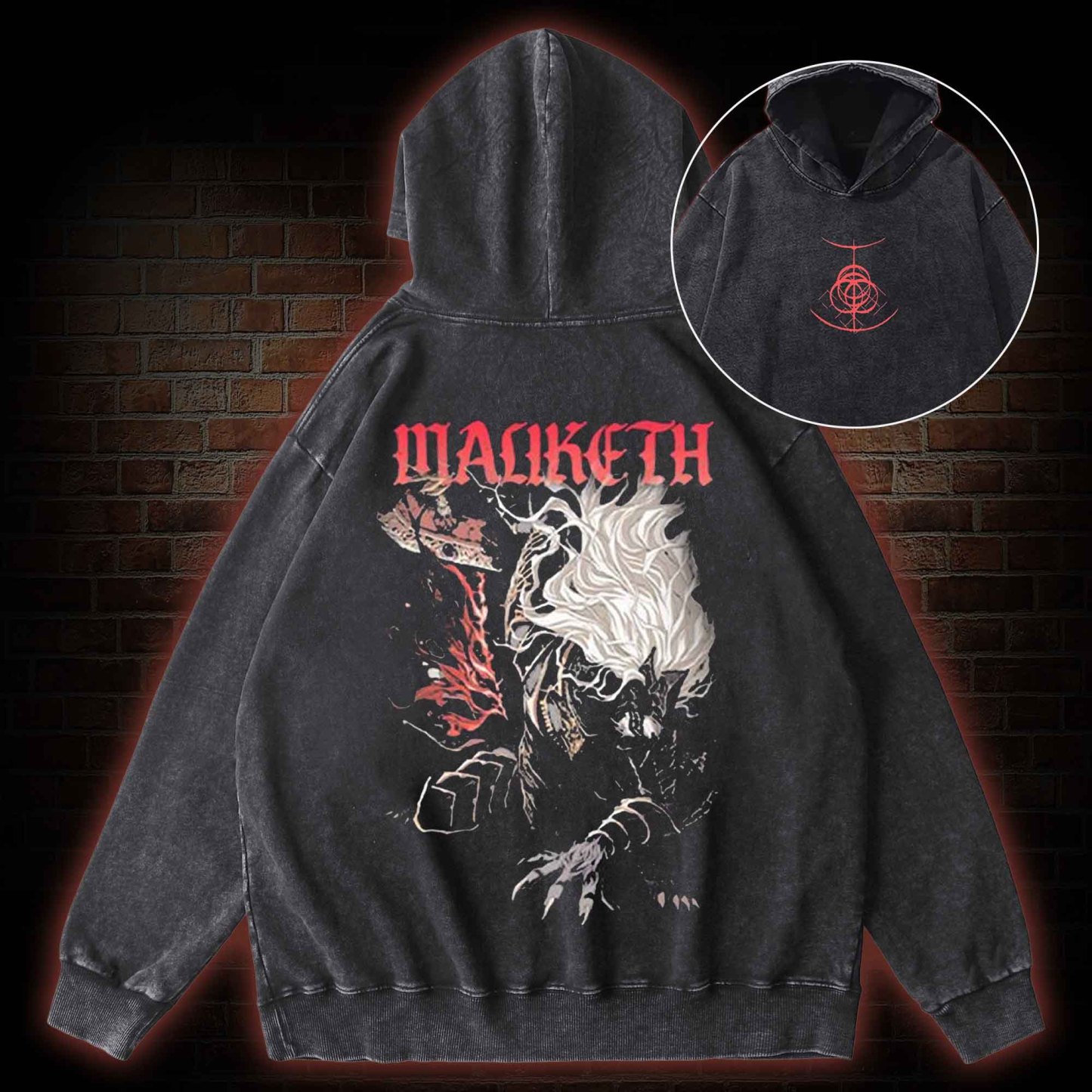 O, Death Become My Blade Once More Back Print Washed Hoodie