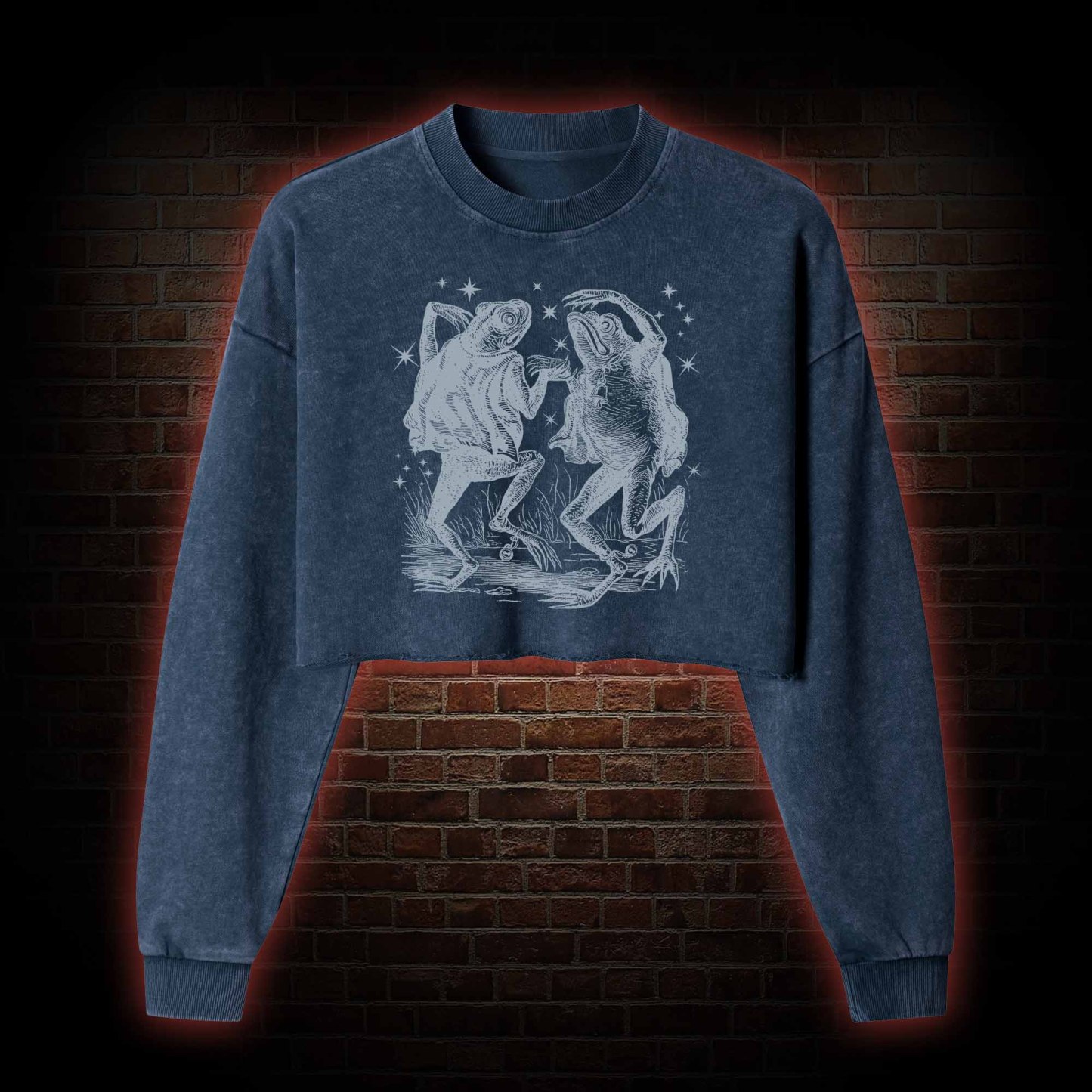 Dancing Frogs Washed Cropped Sweatshirts