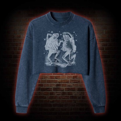 Dancing Frogs Washed Cropped Sweatshirts