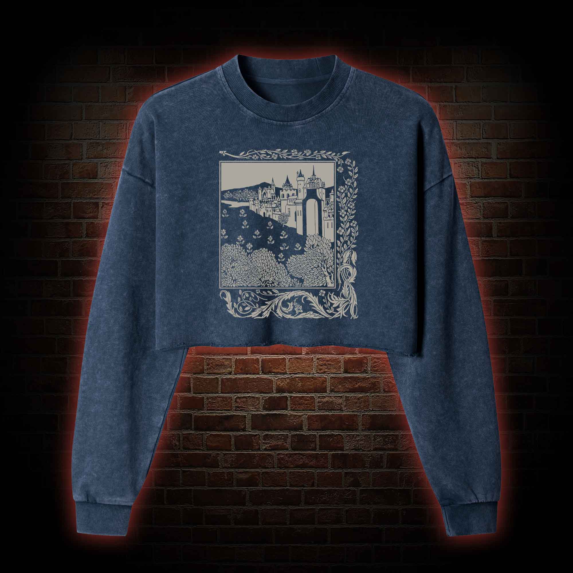 Medieval Castle Washed Cropped Sweatshirts