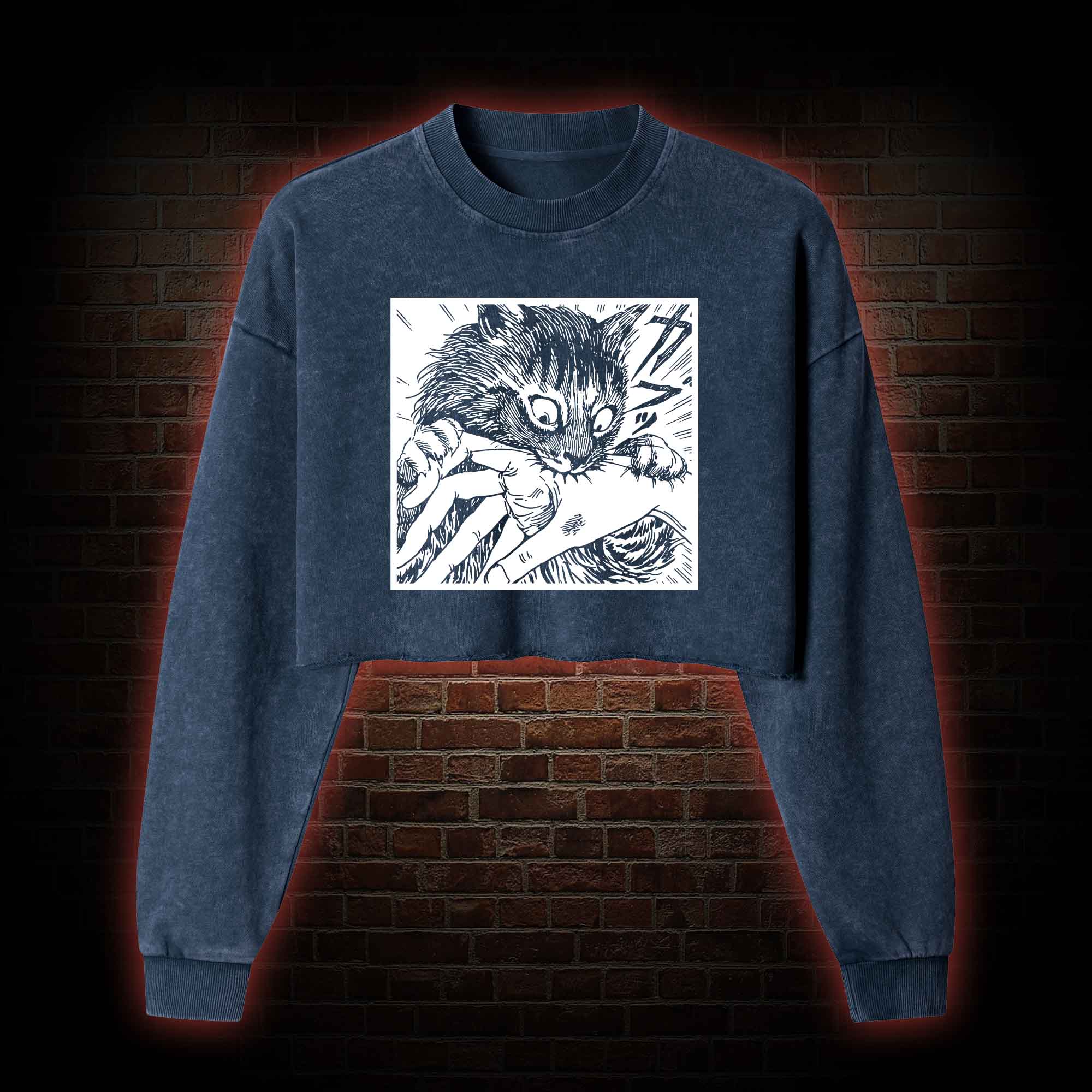 Tomie Cat Diary Anime Horror Washed Cropped Sweatshirts