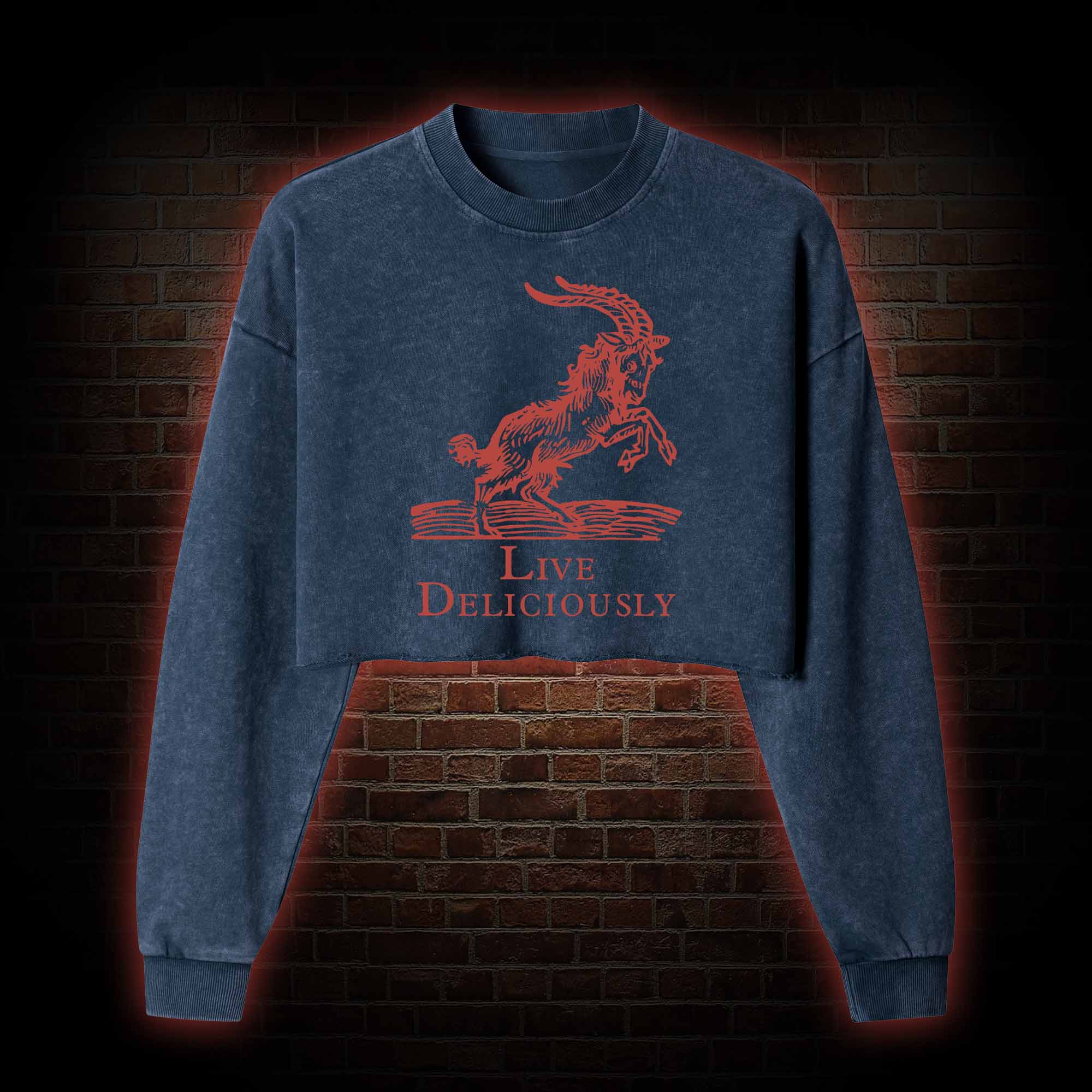 Live Deliciously Washed Cropped Sweatshirts