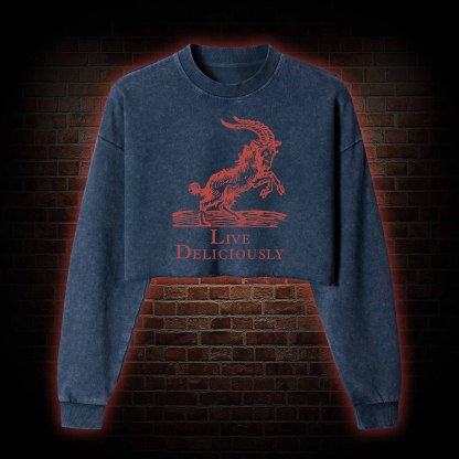 Live Deliciously Washed Cropped Sweatshirts