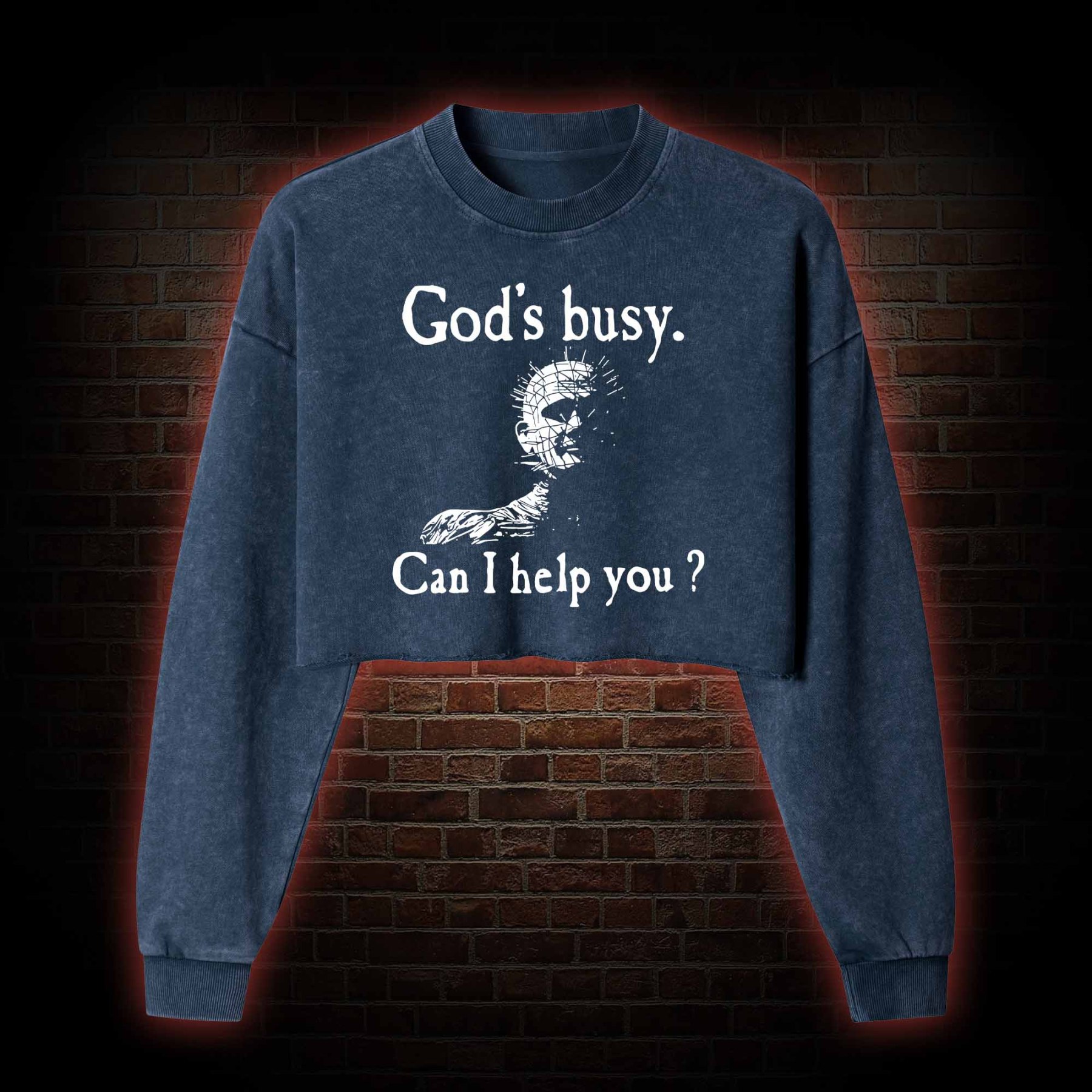 God’s Busy Can I Help You Washed Cropped Sweatshirts