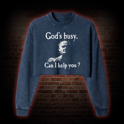 God’s Busy Can I Help You Washed Cropped Sweatshirts