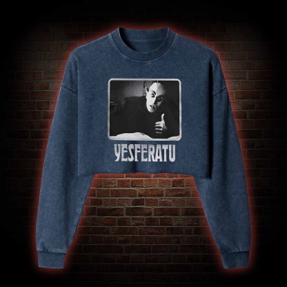 Yesferatu Funny Horror Retro Washed Cropped Sweatshirts