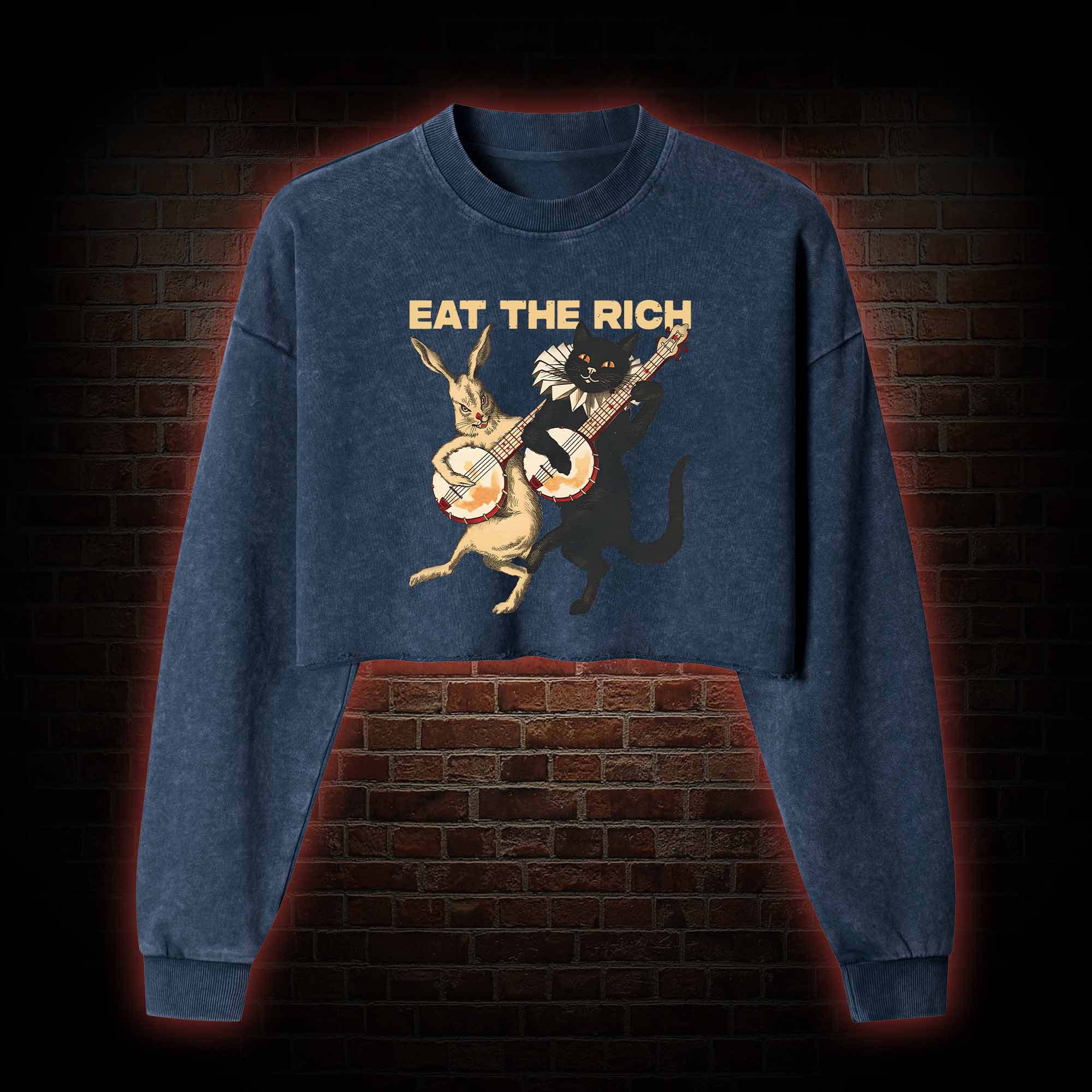 Eat The Rich Washed Cropped Sweatshirts