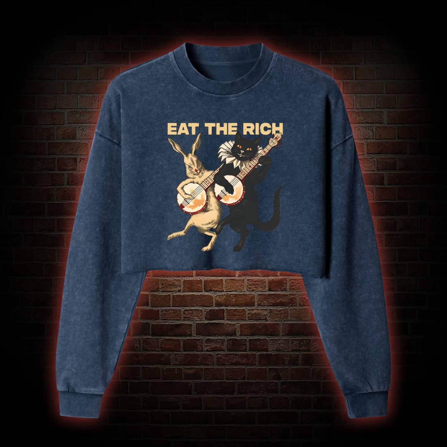 Eat The Rich Washed Cropped Sweatshirts