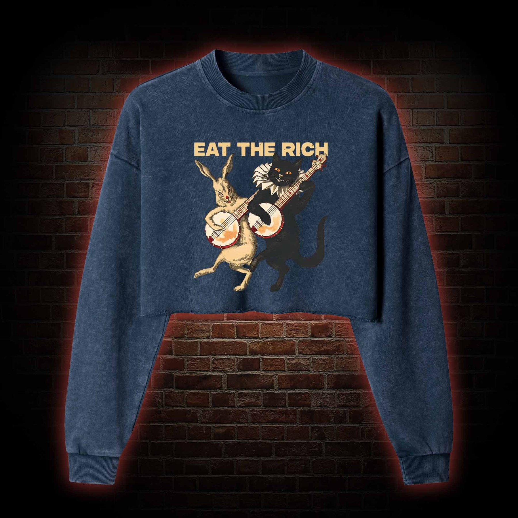 Eat The Rich Washed Cropped Sweatshirts