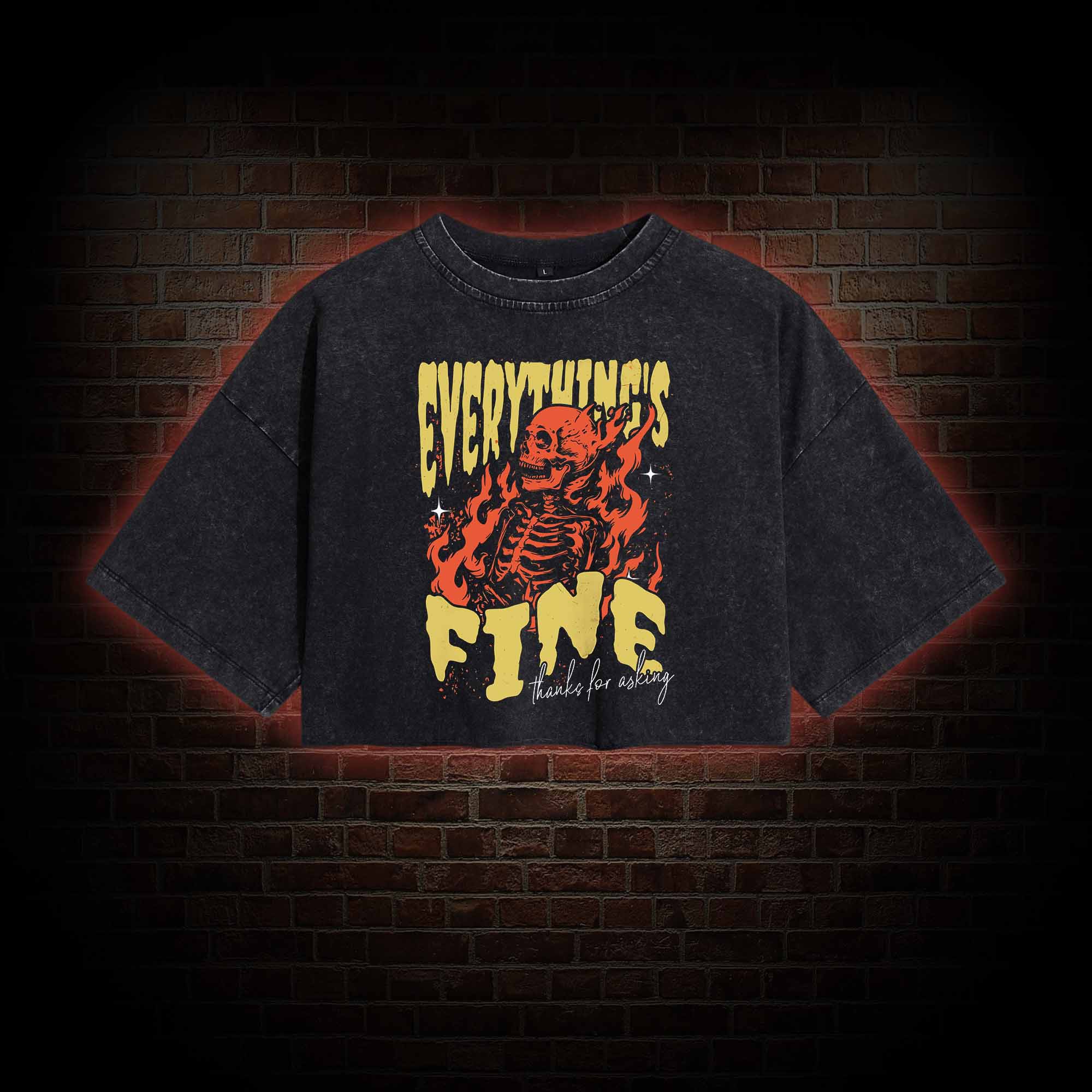 Everything's Fine Washed Cropped T-shirts