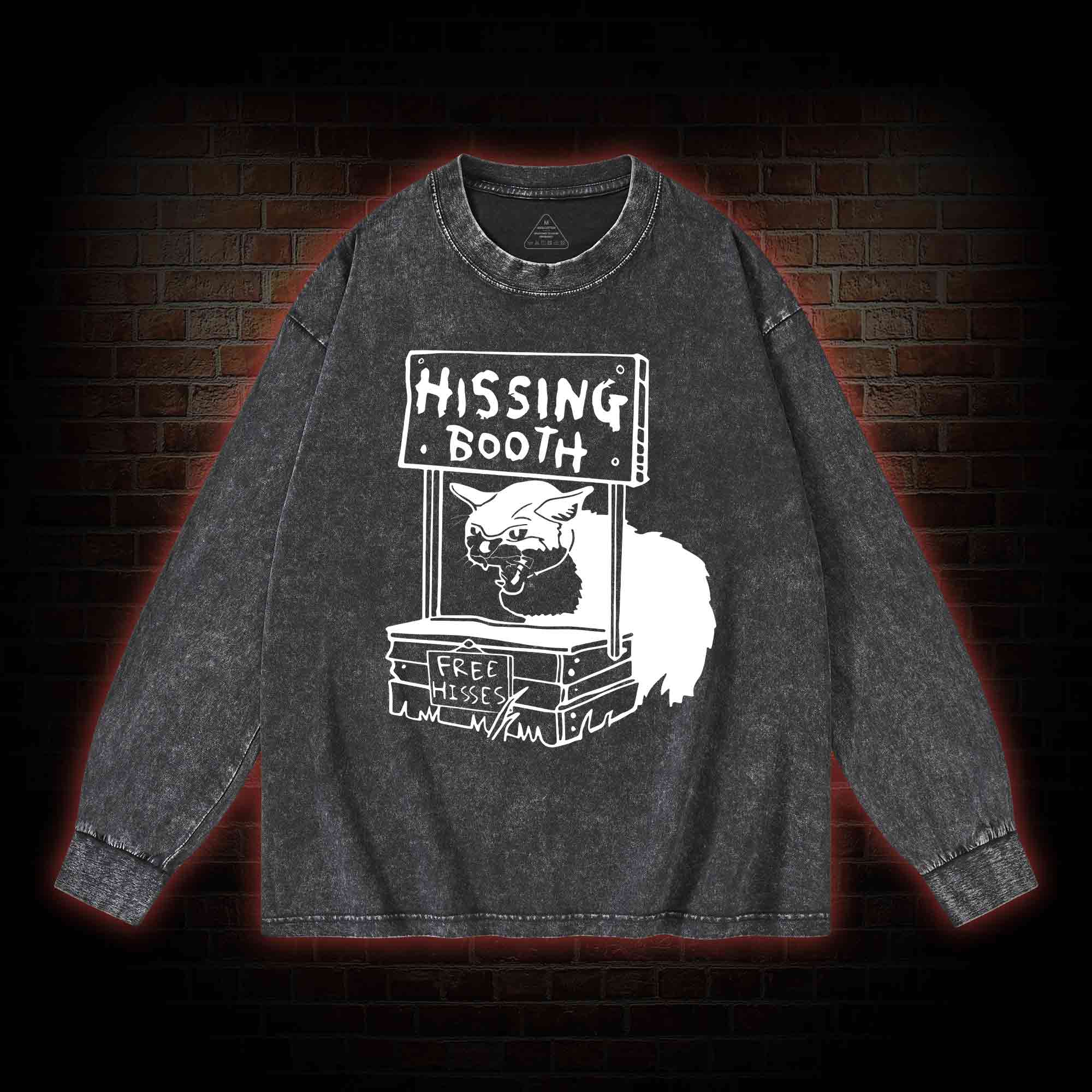 Cat Hissing Booth Washed Long-Sleeve T-shirt