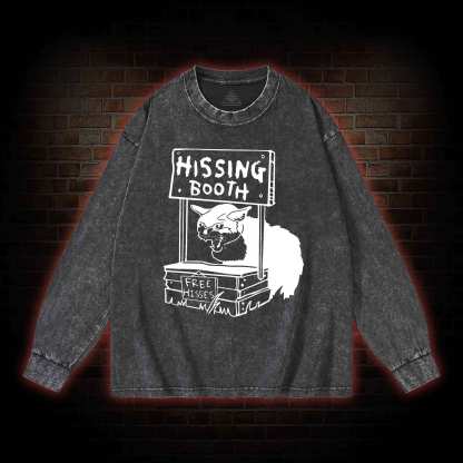 Cat Hissing Booth Washed Long-Sleeve T-shirt