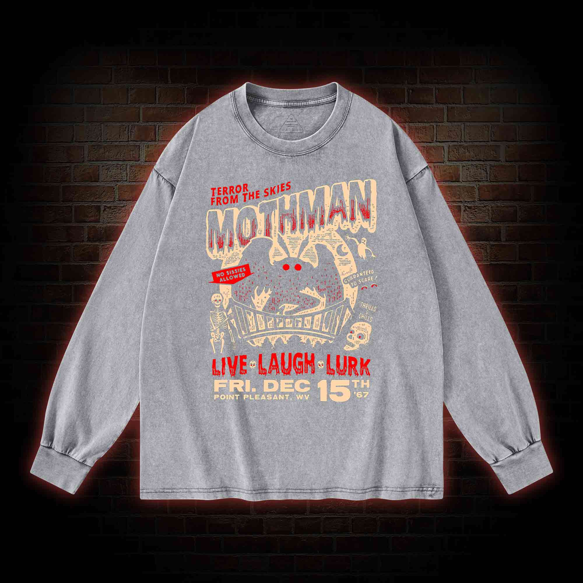 Mothman Live Laugh Lurk Washed Long-Sleeve T-shirt
