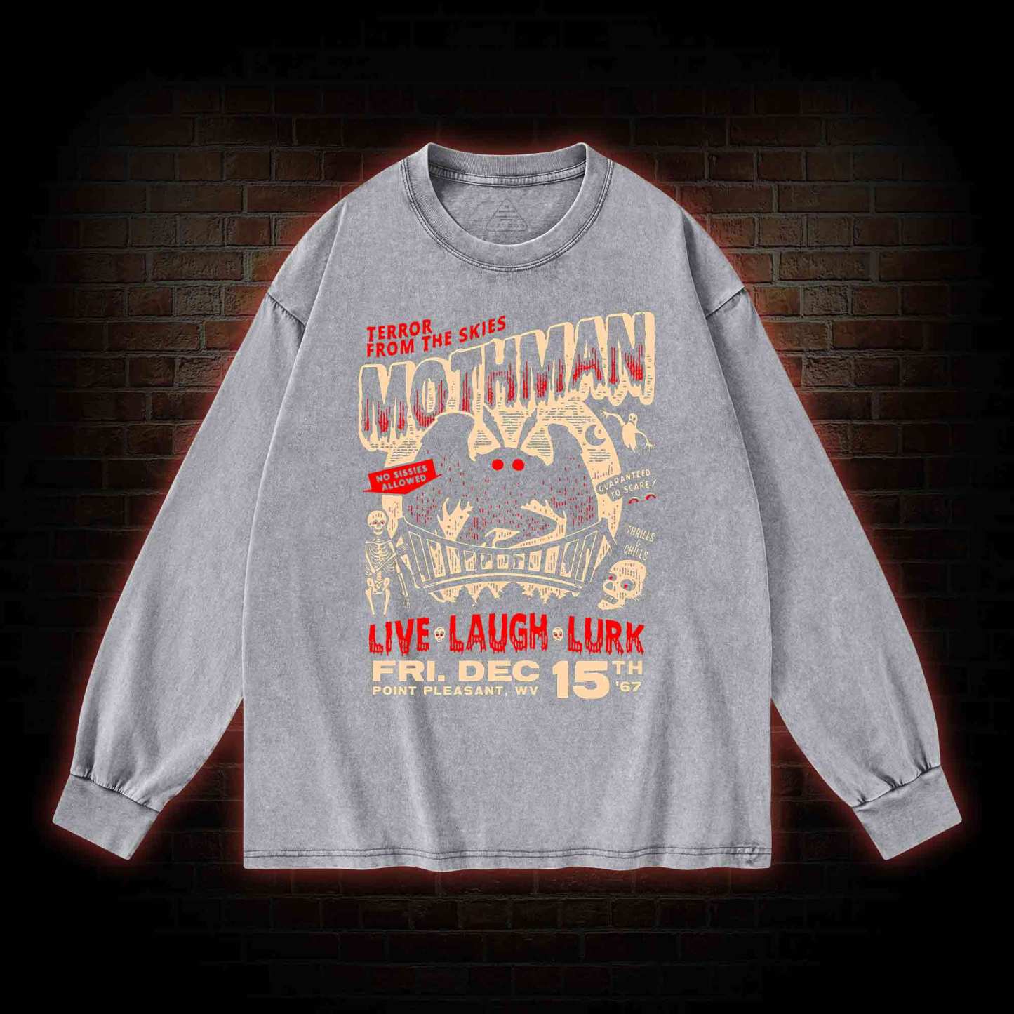 Mothman Live Laugh Lurk Washed Long-Sleeve T-shirt