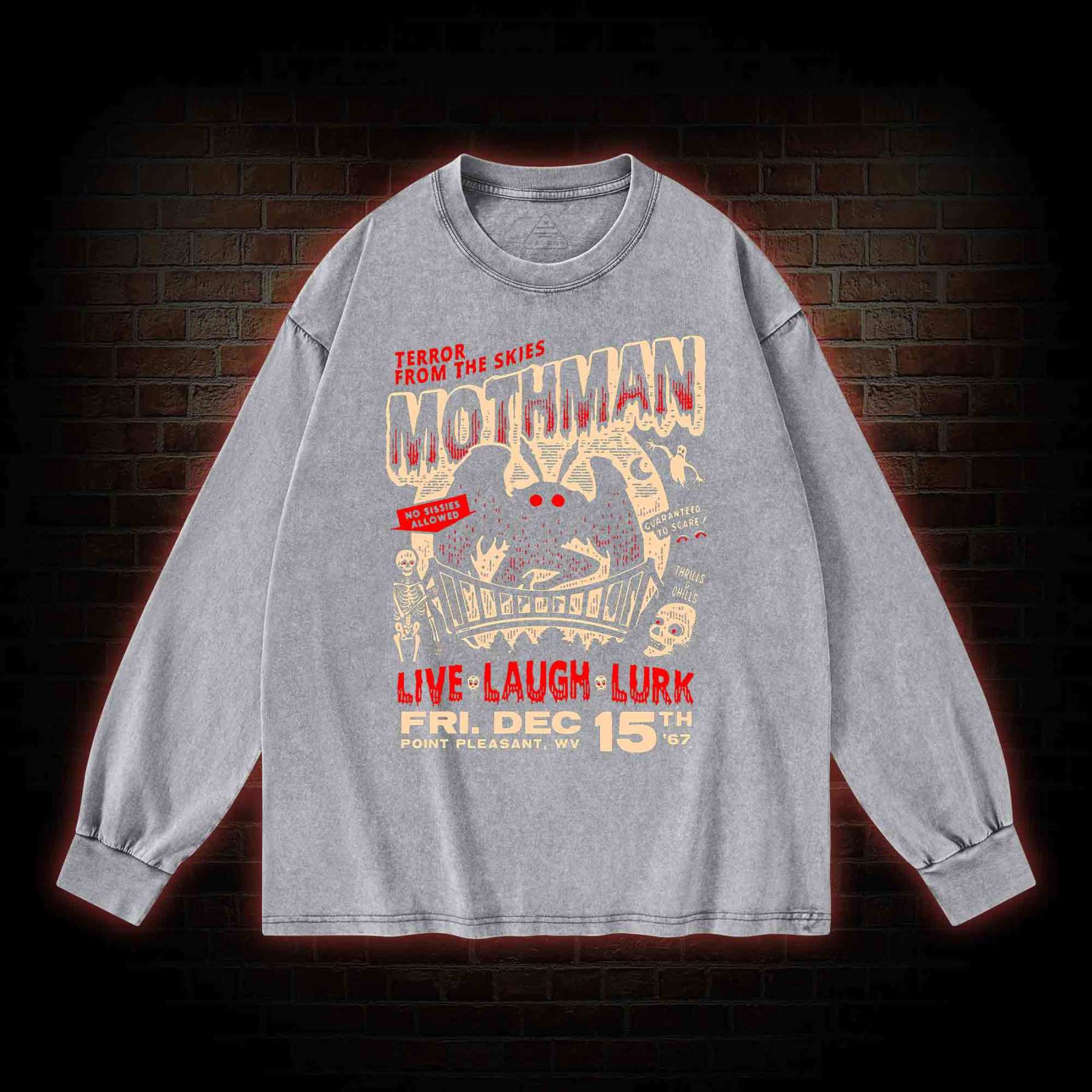Mothman Live Laugh Lurk Washed Long-Sleeve T-shirt