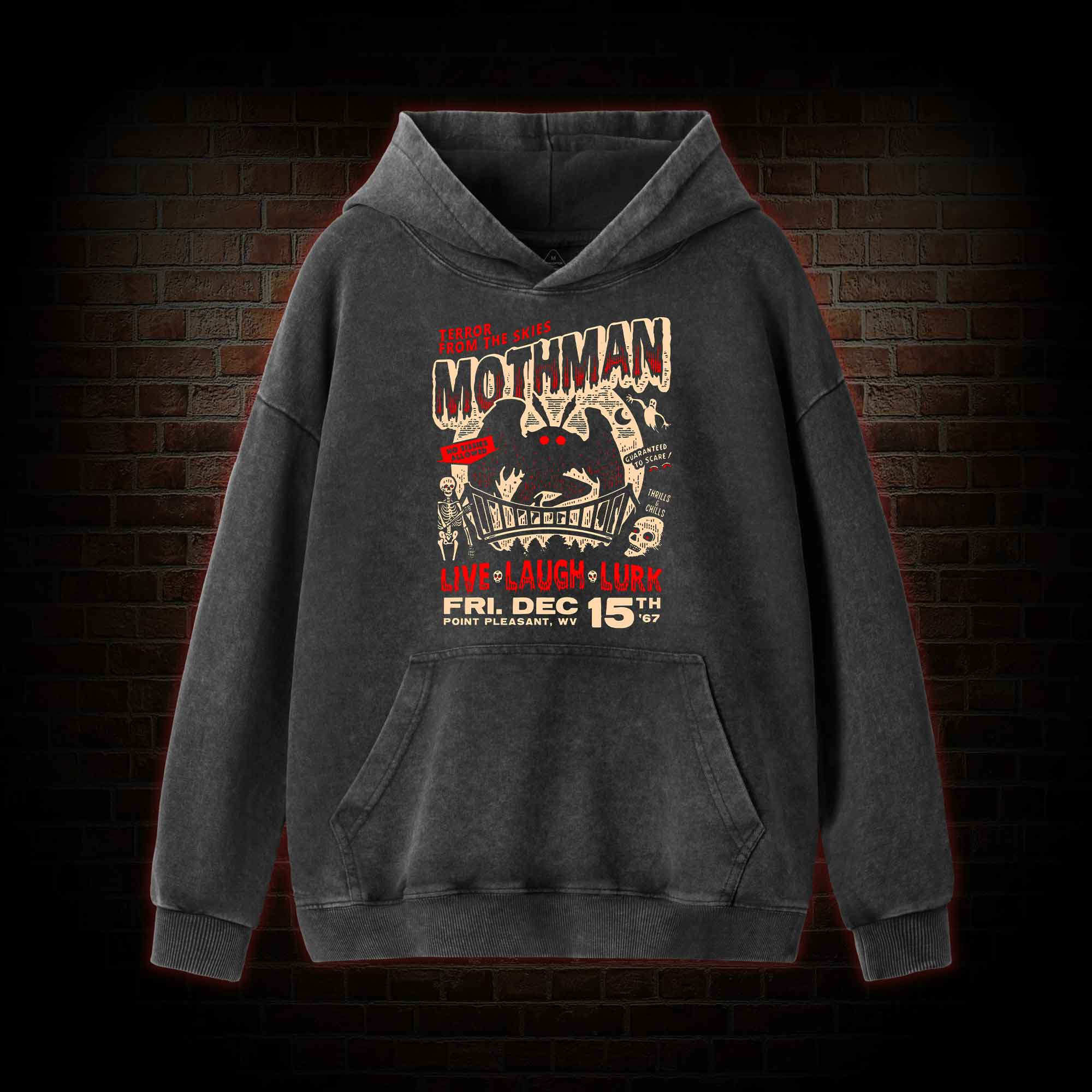 Mothman Live Laugh Lurk Washed Hoodie