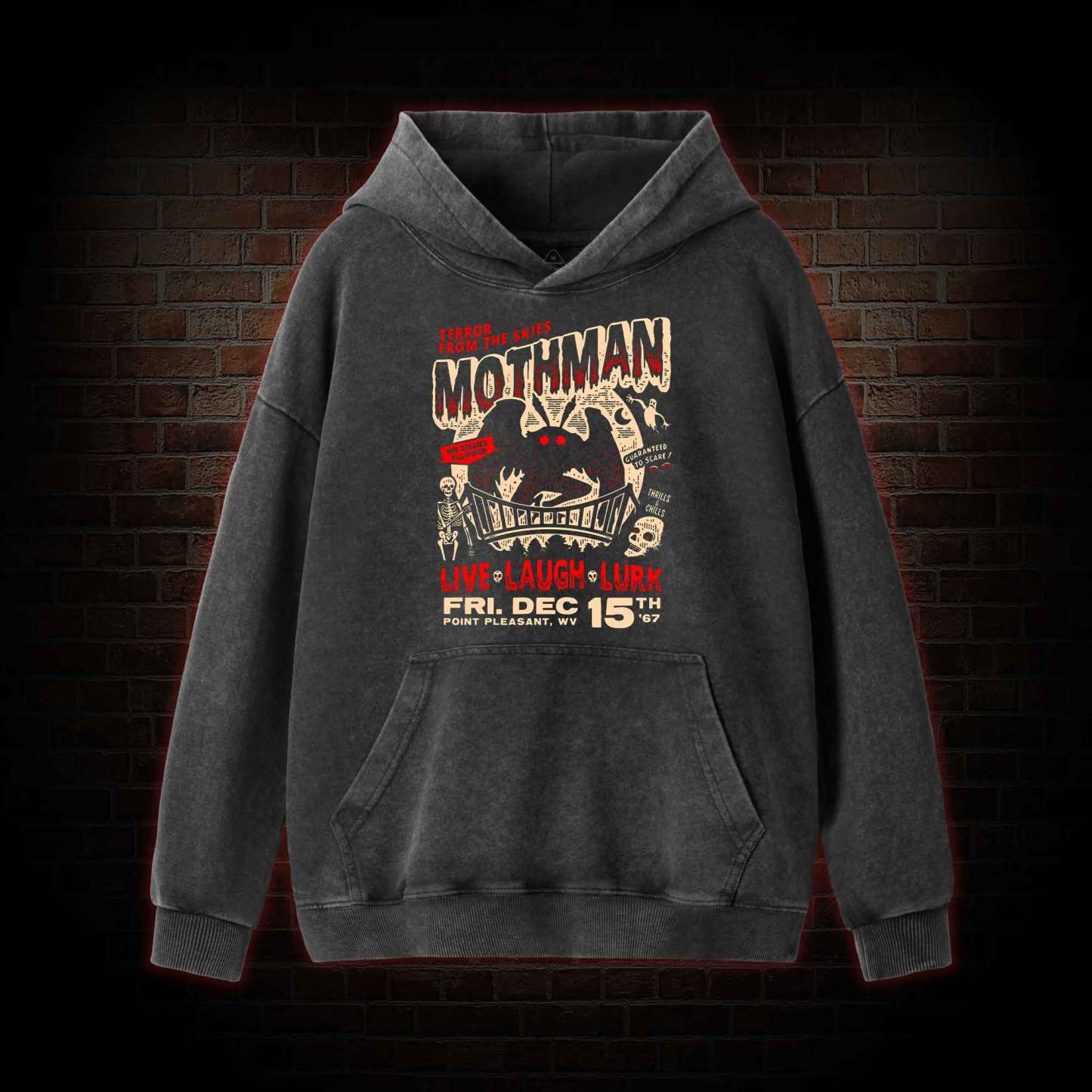 Mothman Live Laugh Lurk Washed Hoodie