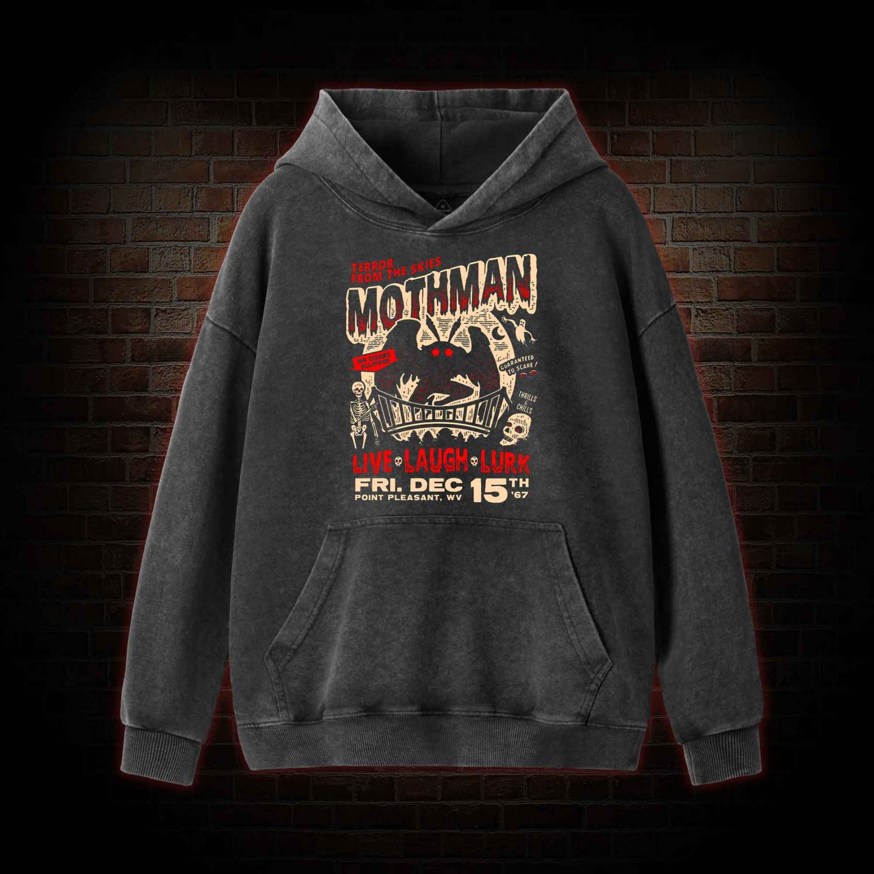 Mothman Live Laugh Lurk Washed Hoodie