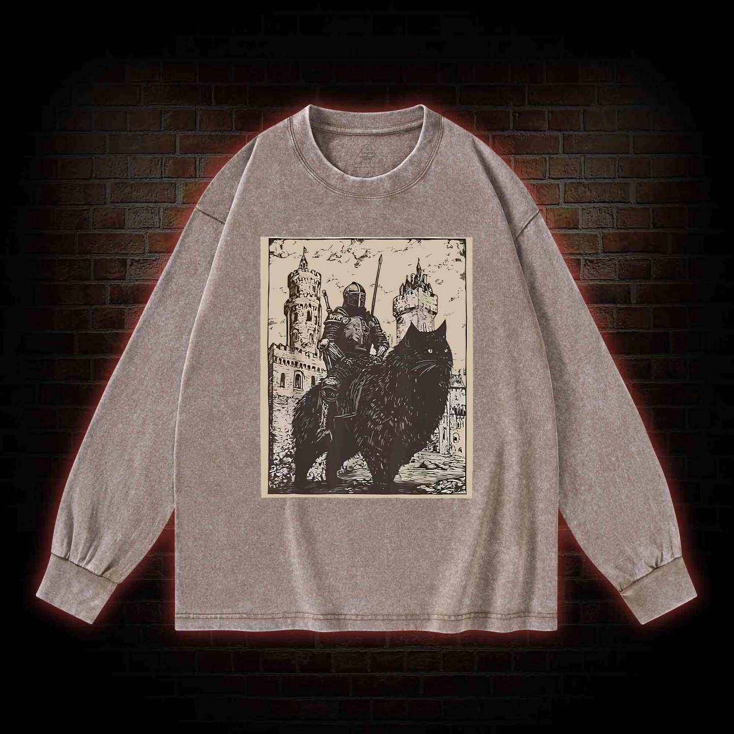 Knight Cat Rider Vintage Washed Long-Sleeve T-shirt