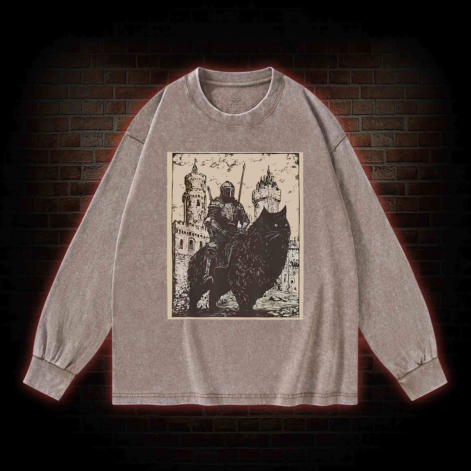 Knight Cat Rider Vintage Washed Long-Sleeve T-shirt