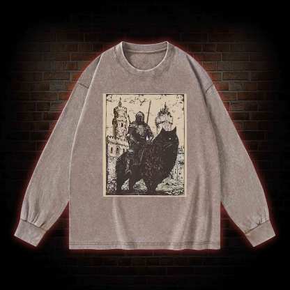 Knight Cat Rider Vintage Washed Long-Sleeve T-shirt