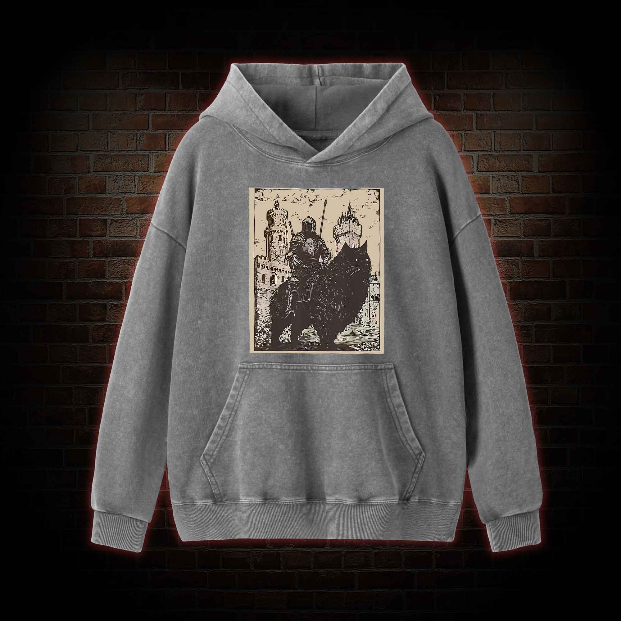Knight Cat Rider Vintage Washed Hoodie