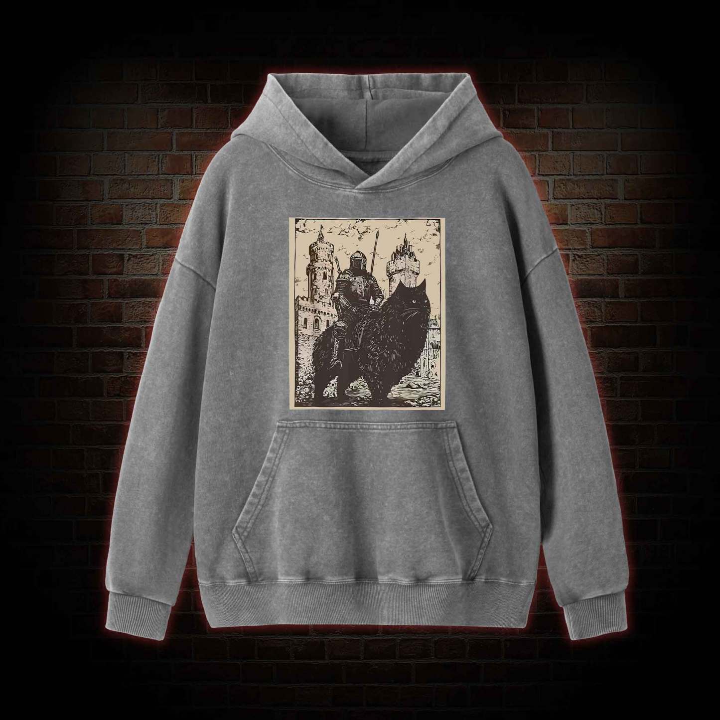 Knight Cat Rider Vintage Washed Hoodie