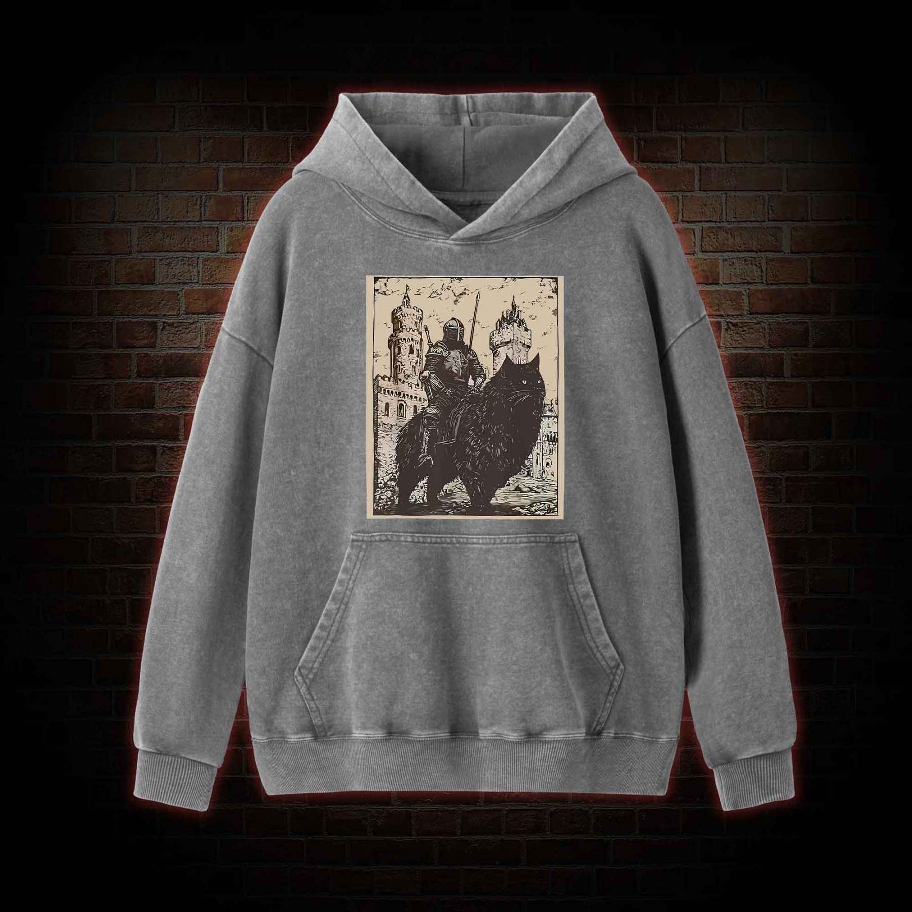 Knight Cat Rider Vintage Washed Hoodie