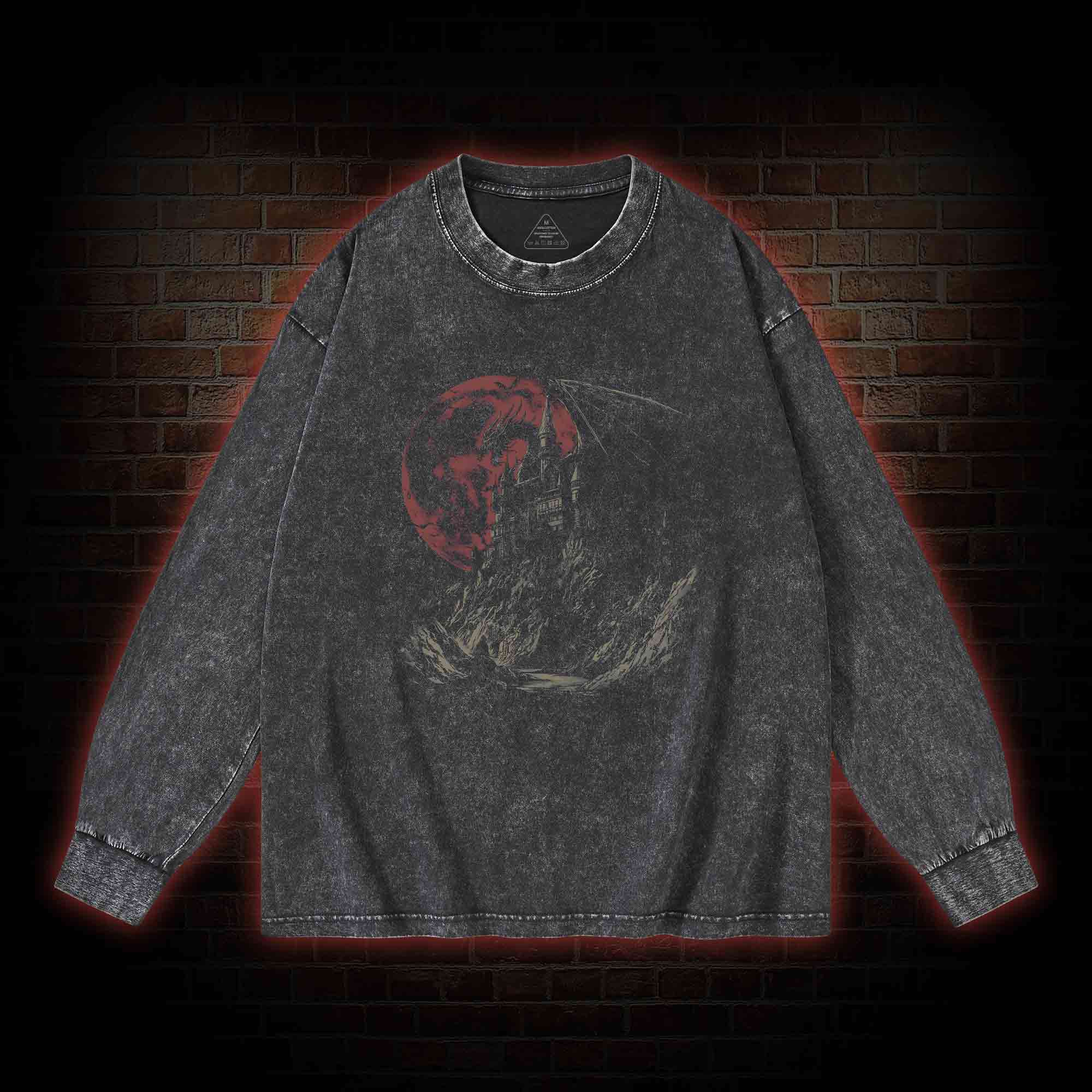 Medieval Dragon Castle Washed Long-Sleeve T-shirt