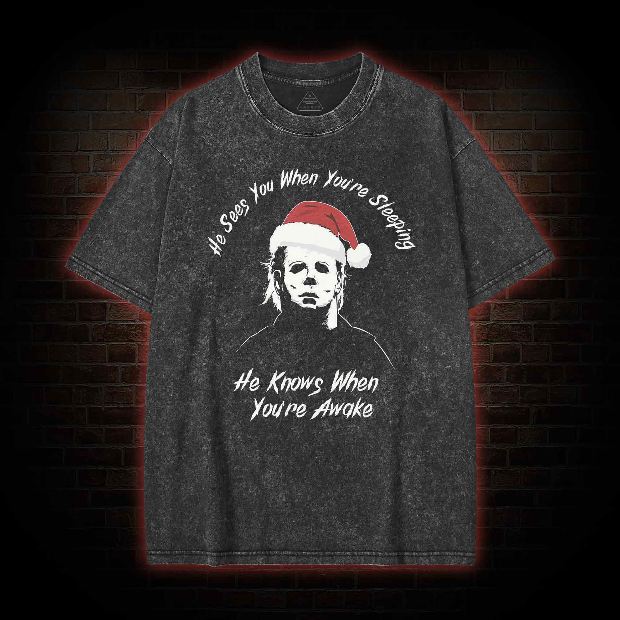 He Sees You When You're Sheeping Washed T-shirt