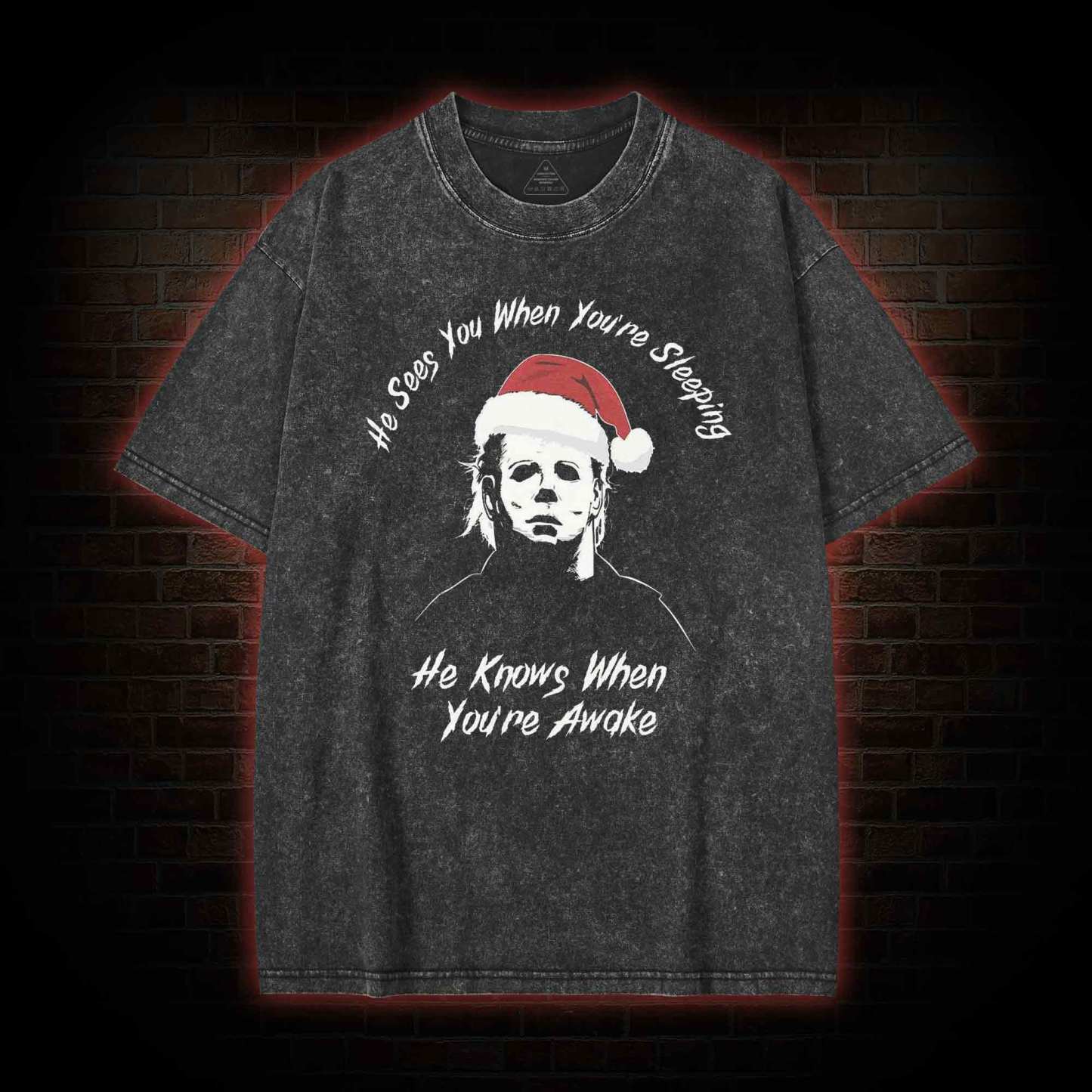 He Sees You When You're Sheeping Washed T-shirt