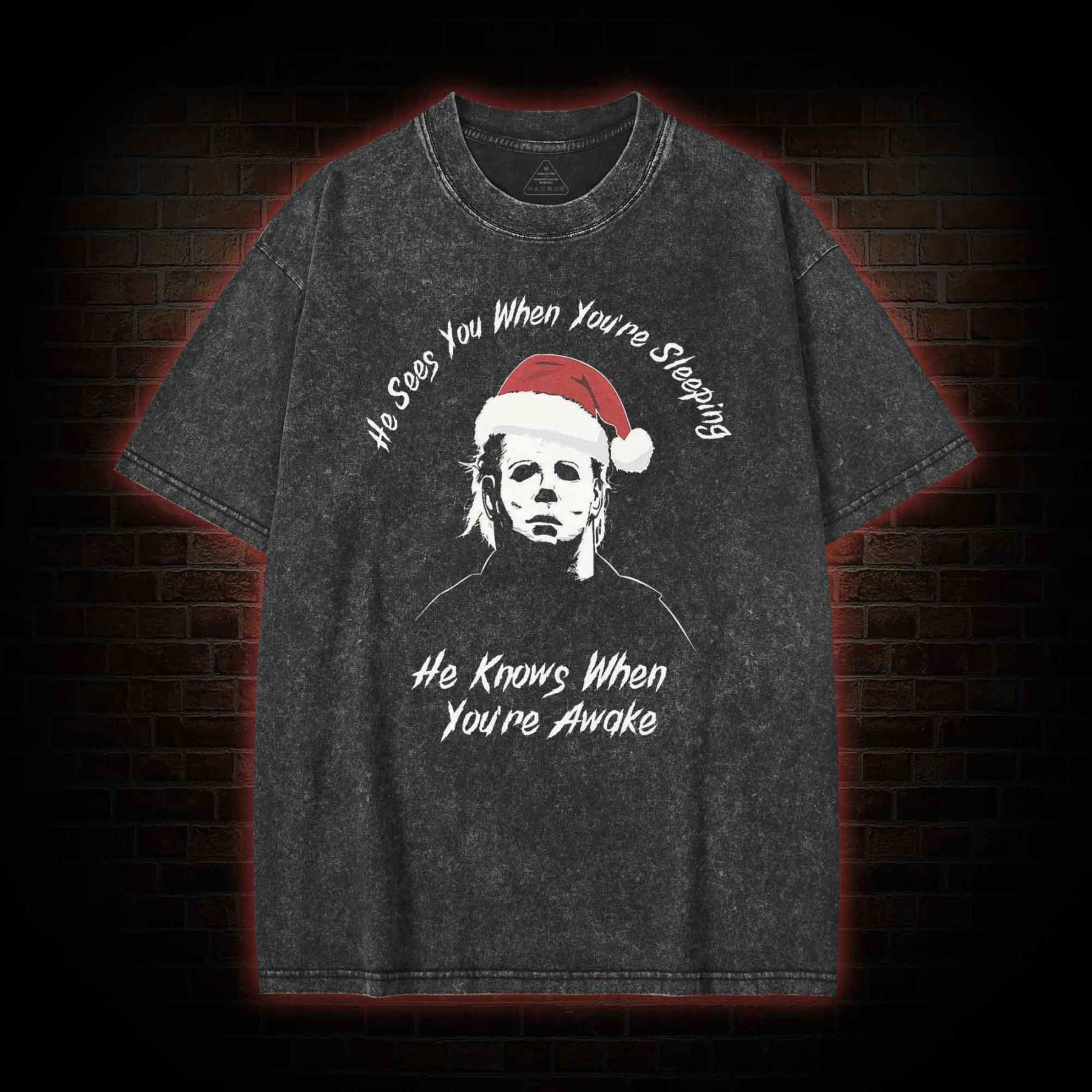 He Sees You When You're Sheeping Washed T-shirt