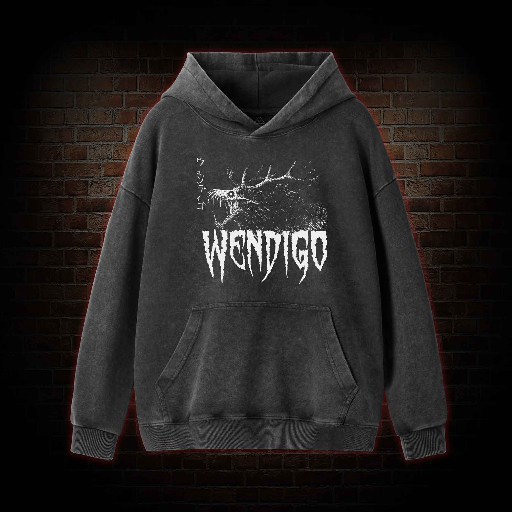 Wendigo Scary Monster Washed Hoodie