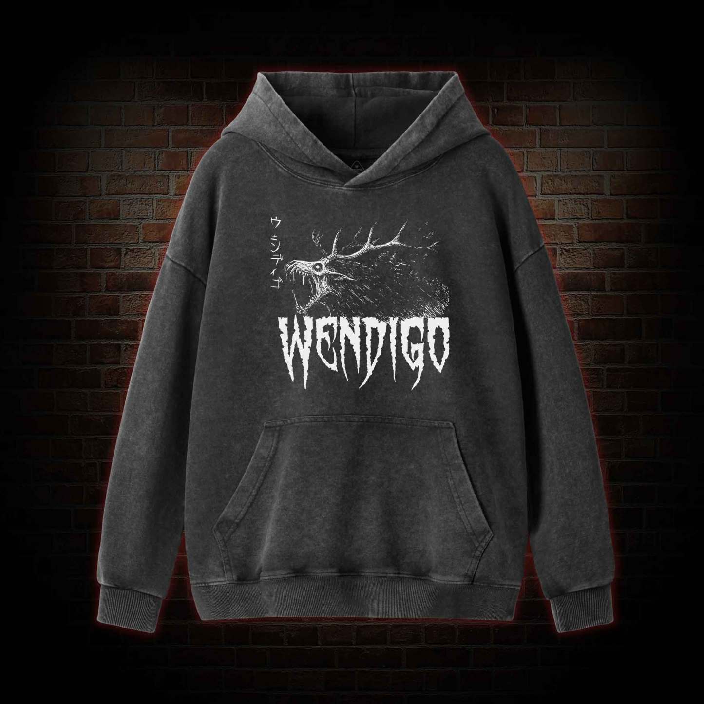 Wendigo Scary Monster Washed Hoodie