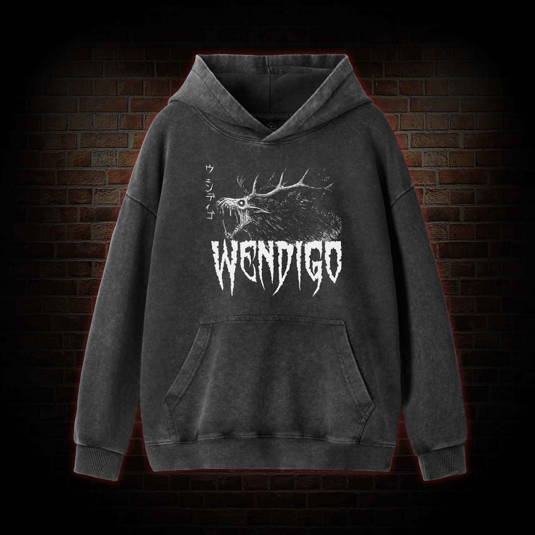 Wendigo Scary Monster Washed Hoodie
